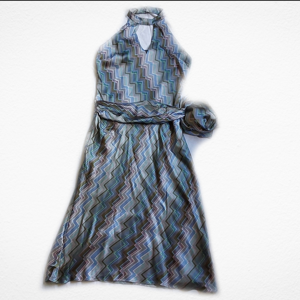 Ted Baker Blue Gray Halter Midi Sundress